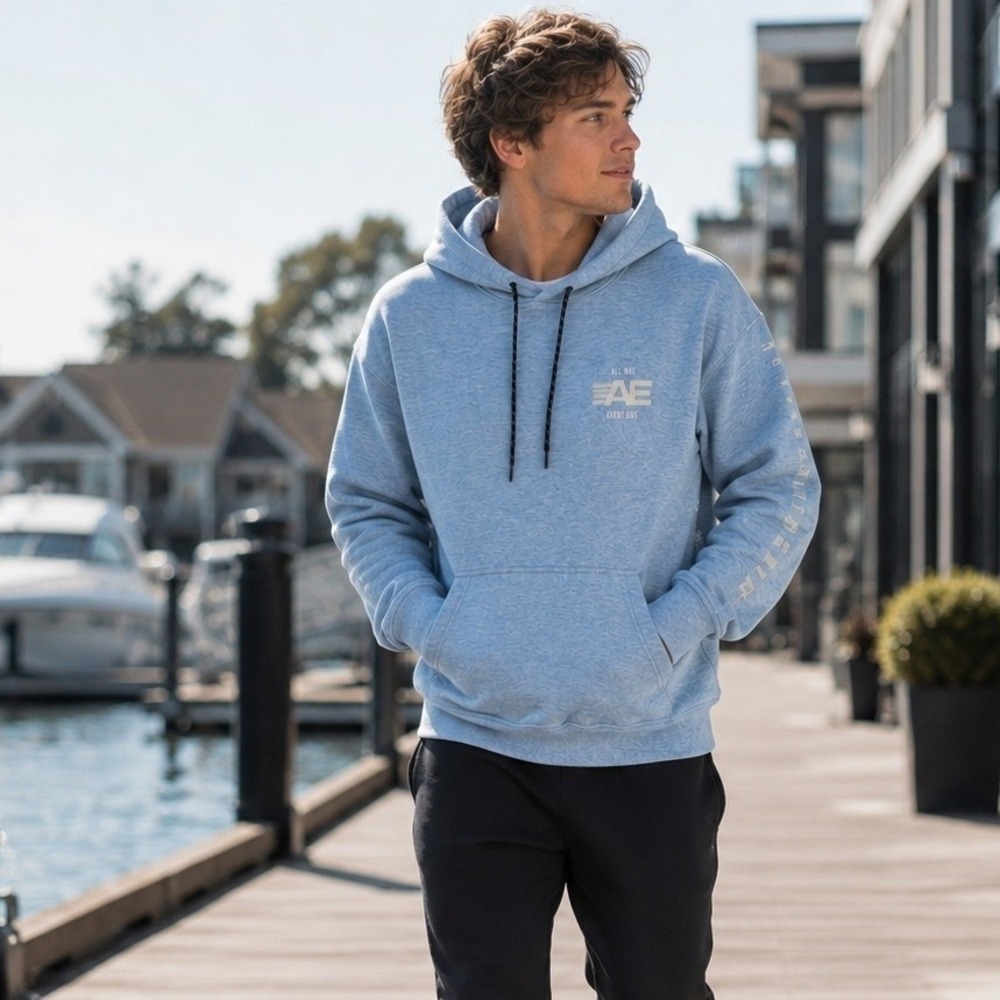 American Eagle AE All Day Every Day Mens Heather Blue Hoodie Large L